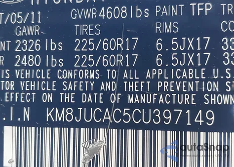 2012 Hyundai Tucson Gls from USA, damaged, VIN KM8JUCAC5CU397149